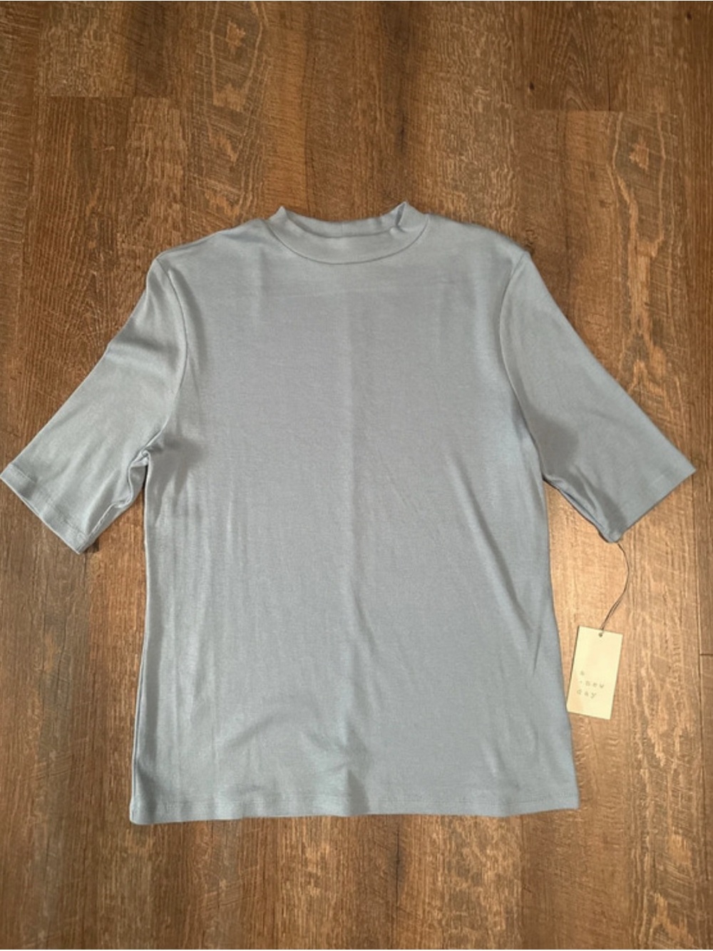 Women’s Light Blue Short-Sleeve Mock Neck Shirt